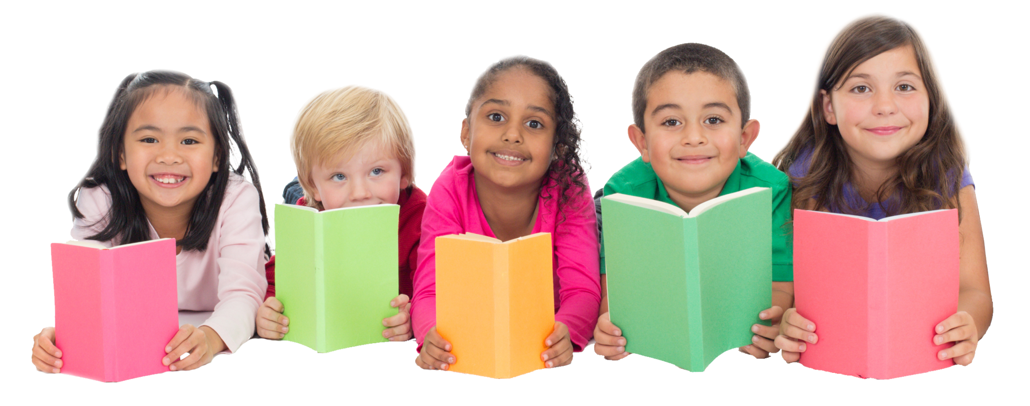 school children reading, books